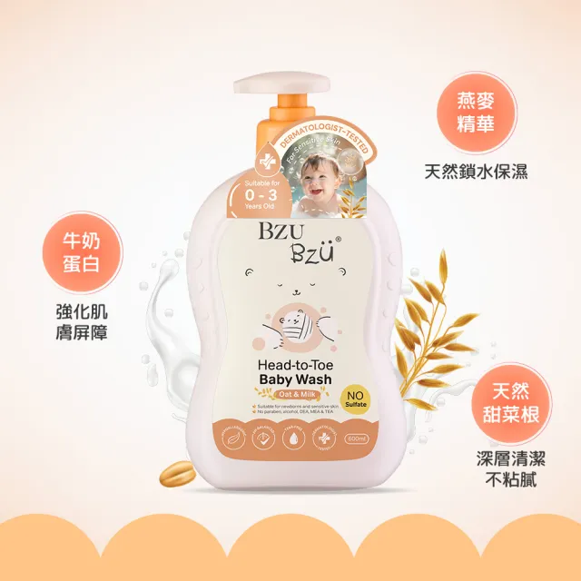 【BZU BZU】嬰兒洗髮沐浴露 600ml*3入(舒緩香/燕麥牛奶/棉花籽香草 任選)
