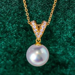 【La Corser】通勤V型款 9.5-10mm 日本 Akoya 天然海水珍珠 吊墜 項鍊 18K金 天女級珍珠 鎖骨鏈