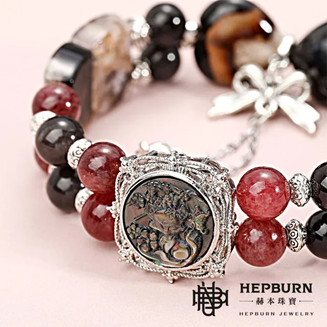 【赫本珠寶】設計款-九尾仙狐黑貝魔盒黑櫻花瑪瑙雙排手鍊