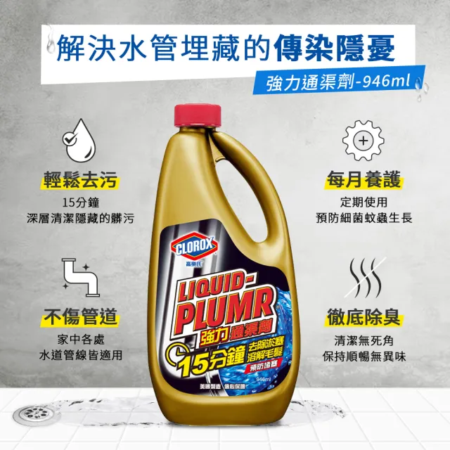 【Clorox高樂氏】強力水管通渠劑946mlx9(疏通劑/水管清潔/凝膠/管道堵塞/溶解毛髮菜渣)