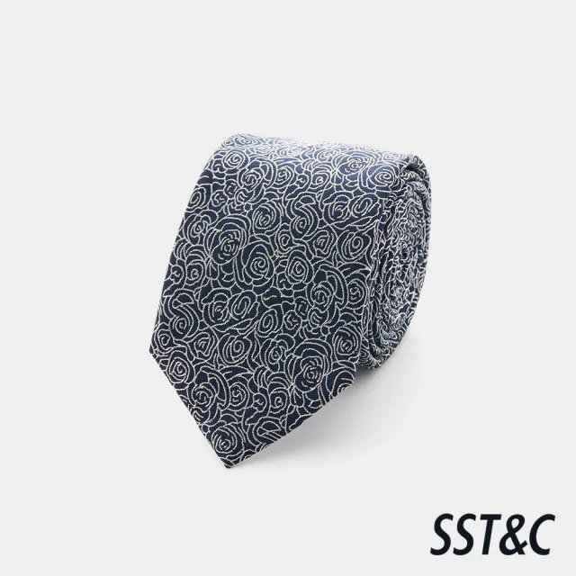 【SST&C】男款藏青玫瑰窄版真絲領帶-825211261351(限時85折)
