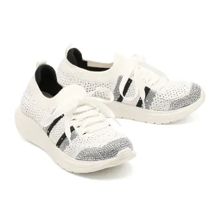 【MELROSE】美樂斯 率性時尚撞色線條晶鑽飛織布綁帶厚底休閒鞋(白)