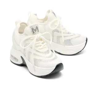 【MELROSE】美樂斯 華麗時尚晶鑽異材質綁帶厚底休閒鞋(白)