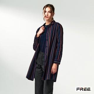 【FREE】INDIGO直紋長版口袋外套(丈青)