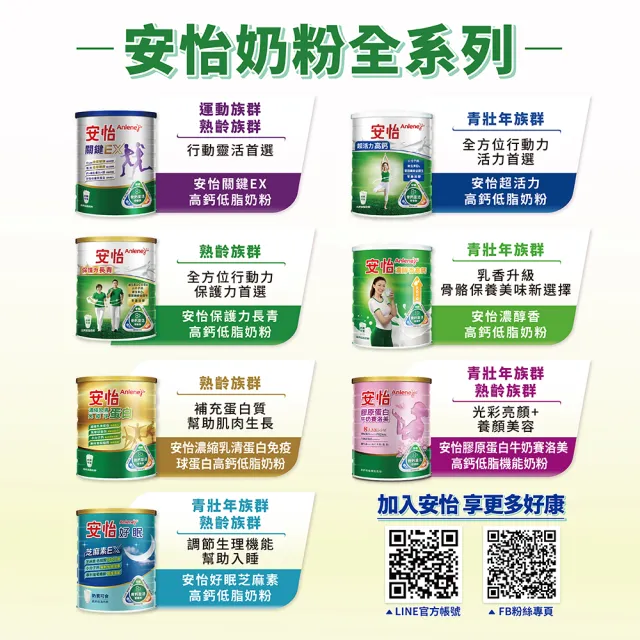 【Anlene 安怡】官方直營 濃醇香高鈣低脂奶粉1400gX2罐