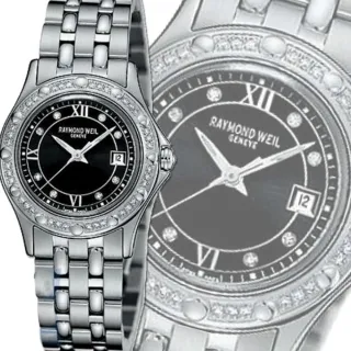 【瑞士Raymond Weil蕾蒙威】Tango探戈系列 44真鑽黑面精鋼石英女款29㎜ R01(5390-SPS-00295)