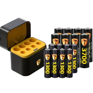 【KOTSURU】8馬赫 3號AA 4號AAA 1.5V鋰電池 3700mWh 1300mWh 各8入 搭配3號4號各4槽AI隨身收納盒充電器