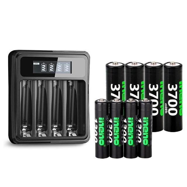 【iNeno】3號/AA 4號/AAA 1.5V鋰電池 3700mWh 1300mWh 各4入 搭配 3號/4號通用液晶顯示充電器