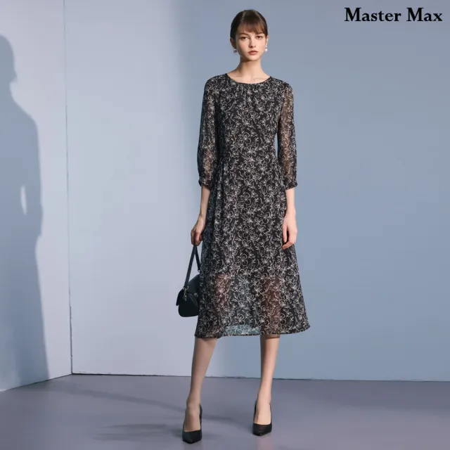 【Master Max】緹花布圓領雪紡收腰長洋裝(8521002)