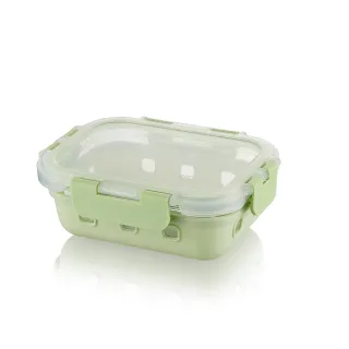 【KINYO】PP蓋全可拆矽膠耐熱玻璃保鮮盒 370ML(耐熱保鮮盒 便當盒 保鮮收納 止滑 防撞 隔熱 可微波)