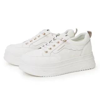 【ORIN】壓紋造型免綁帶厚底休閒鞋(米白+金杏)