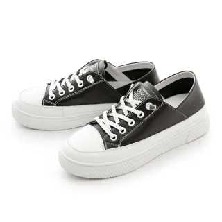 【CHOiCE】免綁帶牛貼皮厚底休閒鞋(黑色)