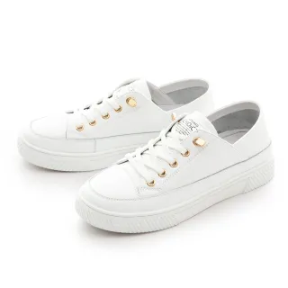 【CHOiCE】免綁帶牛貼皮厚底休閒鞋(白色)