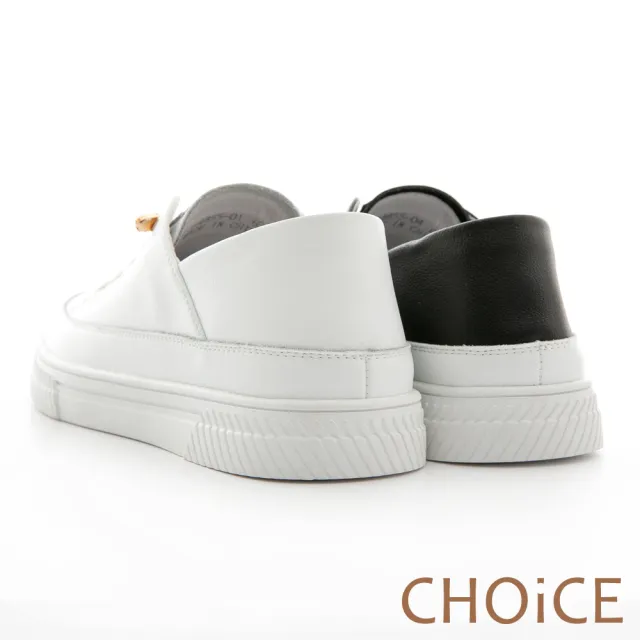 【CHOiCE】免綁帶牛貼皮厚底休閒鞋(白色)