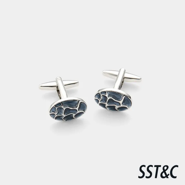 【SST&C】男女同款 銀藍紋路橢圓袖釦-825213311041(換季55折)
