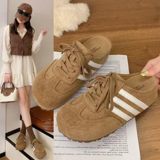 【Taroko】復古德訓絨面厚底無後跟懶人休閒半拖鞋(2色可選)