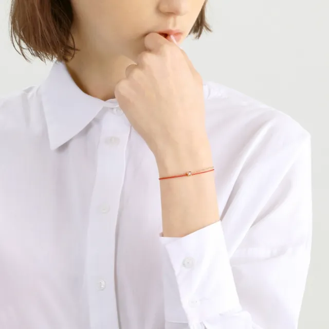 【PROMESSA】同心 18K玫瑰金咖啡鑽紅繩手鍊(19cm)