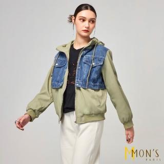【MON’S】韓版飛行員牛仔拼接夾克(直)