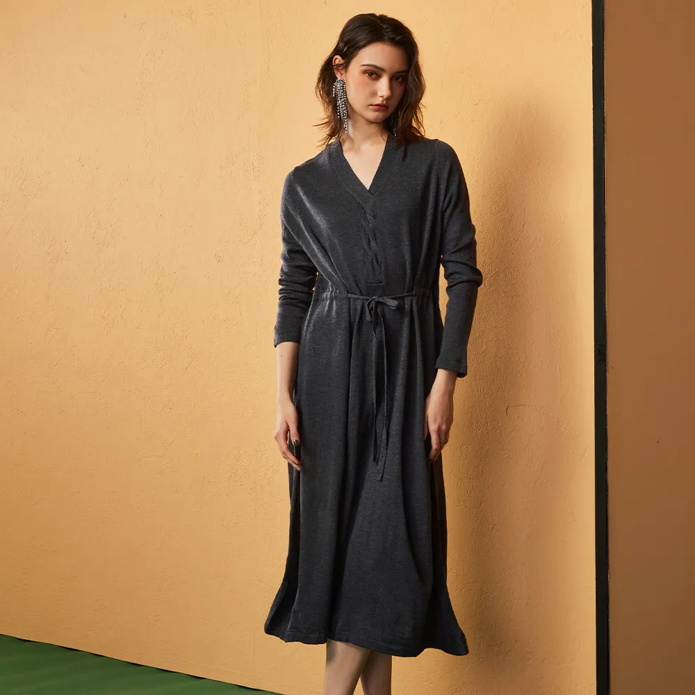 【MON’S】天絲羊毛拉繩針織洋裝(直)