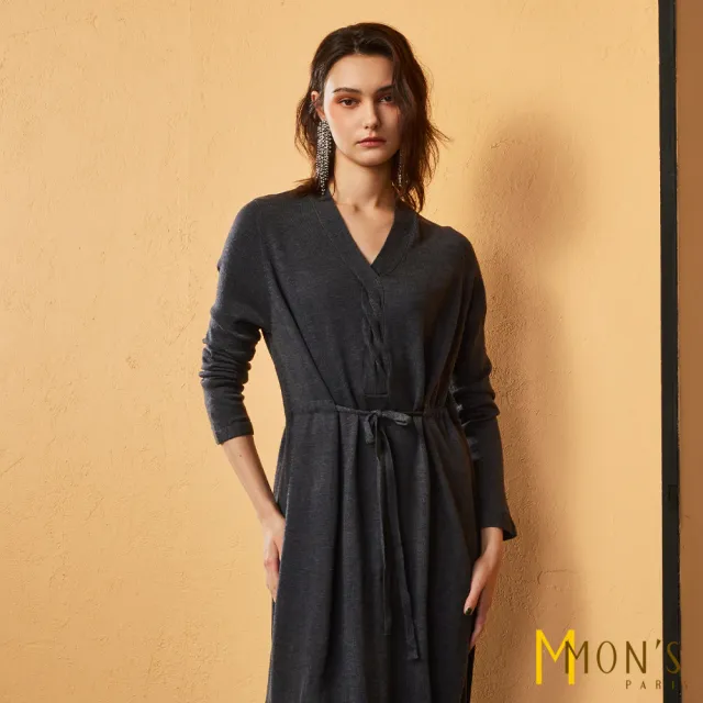 【MON’S】天絲羊毛拉繩針織洋裝(直)