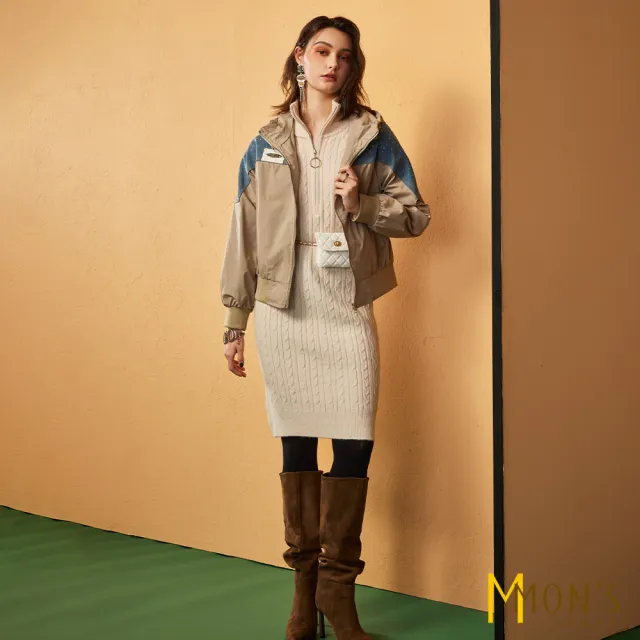 【MON’S】燙鑽牛仔拼接夾克(直)