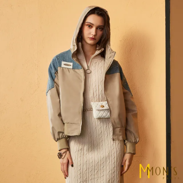 【MON’S】燙鑽牛仔拼接夾克(直)