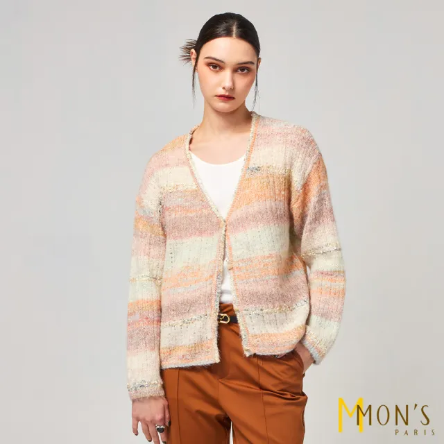 【MON’S】彩霞漸層小香風針織外套(直)