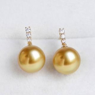 【La Corser】9.5-9.9mm 南洋金珠 濃金色珍珠 耳釘 18K金鑲鑽 氣質百搭款 天然海水珍珠 耳環 送禮推薦