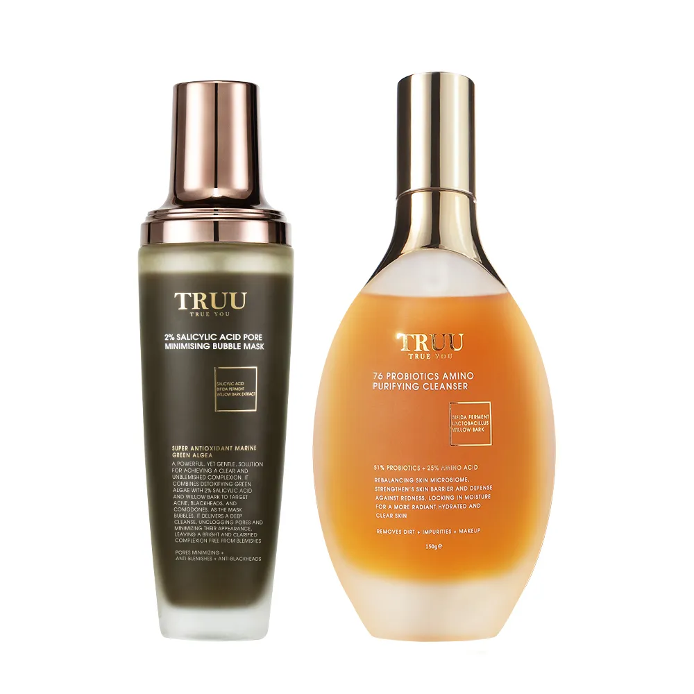 【TRUU 童】2%水楊酸毛孔緊緻泡泡面膜120ml+76潔顏露150g(胺基酸/水楊酸款任選 深層淨化代謝角質緊緻毛孔)