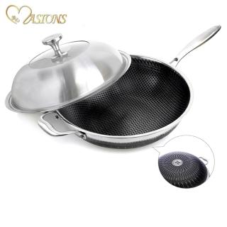 【MASIONS 美心】維多利亞Victoria 皇家316不鏽鋼複合黑晶鍋炒鍋34cm(臺灣製造 電磁爐適用)