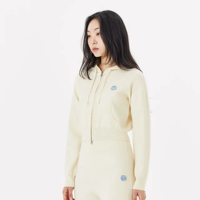 【Mark Gonzales】女裝 CLUV 布章連帽拉鍊針織外套-燕麥色
