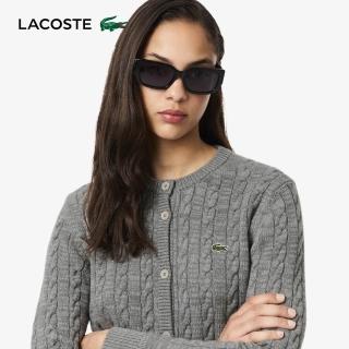 【LACOSTE】女裝-羊毛混紡絞花針織開襟衫(灰色)