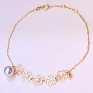 【La Corser】18K金 7.5-8mm 日本 Akoya 海水珍珠 單顆手鍊 鏡面光手飾 櫻花設計 優雅百搭款式