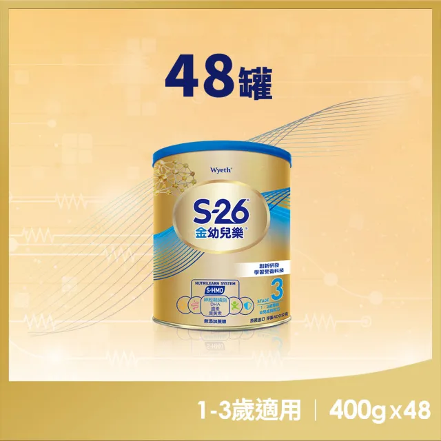 【惠氏 S-26】官方直營 金幼兒樂HMO成長配方1-3歲（400gx48罐）