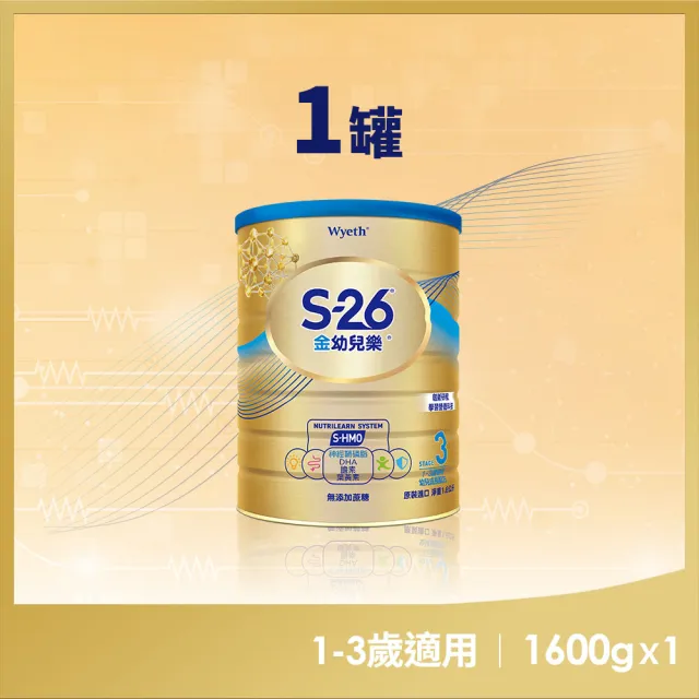 【惠氏 S-26】官方直營 金幼兒樂S-HMO配方1-3歲（1600gx1罐）