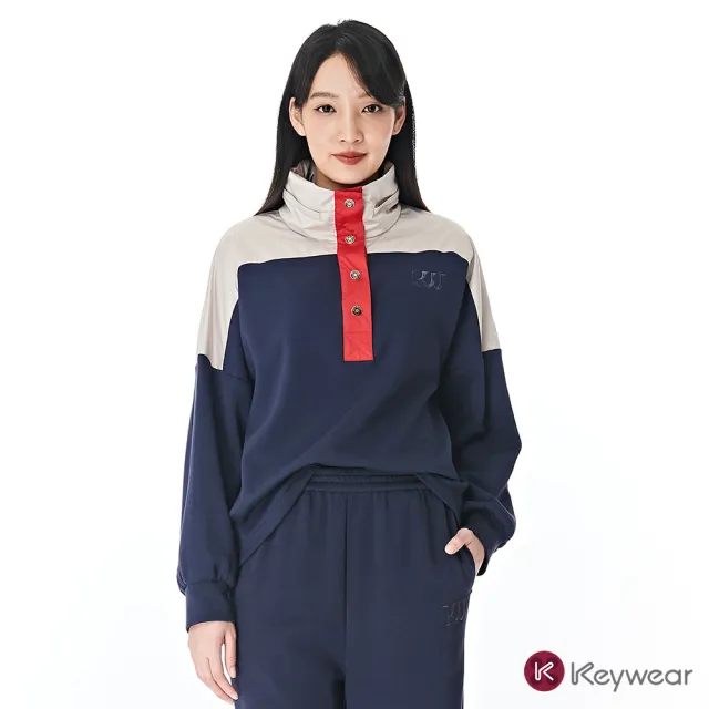【KeyWear 奇威名品】撞色拼接開襟連帽上衣