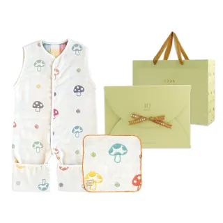 【Hoppetta】蘑菇六層紗成長型睡褲禮盒組(手帕花色隨機贈)