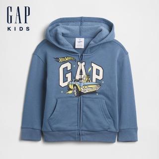 【GAP】男幼童裝 Gap x 風火輪聯名 Logo印花刷毛連帽外套-藍色(837755)