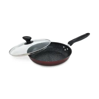 【AMERCOOK】MARBLE26cm麥飯石不沾平底鍋附蓋AC-0826D(煎鍋/炒鍋/不挑爐具/不粘鍋/麥飯石)