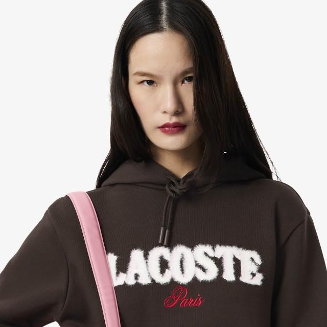 【LACOSTE】女裝-抓絨Logo連帽衫(棕色)