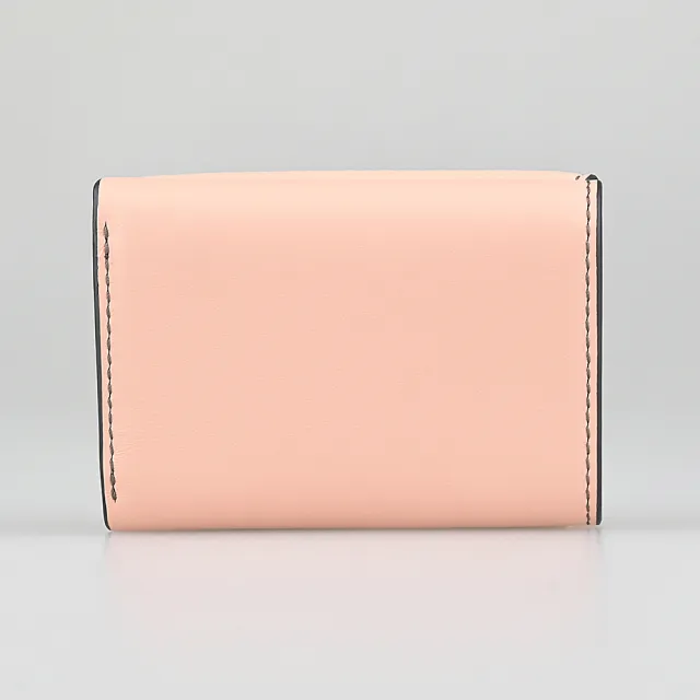 【FURLA 芙拉】FURLA Primula復古金LOGO小牛皮3卡按釦式三折短夾(迷你/蜜桃粉)