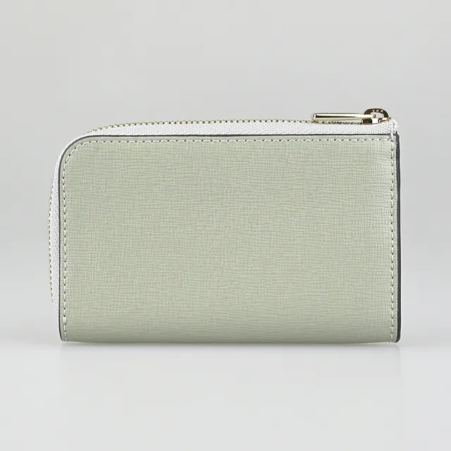 【FURLA 芙拉】FURLA Babylon雷雕金字LOGO防刮牛皮L型拉鍊零錢鑰匙包(大理石灰x內芭蕾粉)