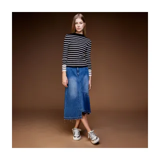【Le Polka】不對稱切接牛仔中長裙-女(丹寧)