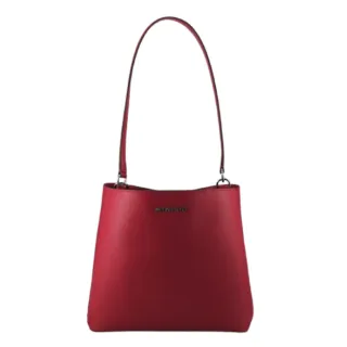 【Michael Kors】PRATT美型防刮皮革手提/肩背/水桶包35S4S3FS2I(莓紅)