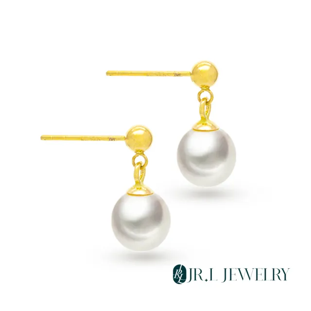 【JR.L金瑞利珠寶】雙12 天然珍珠 蜜糖18K金珍珠耳環(6-6.5MM)