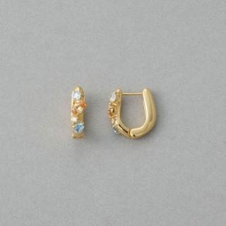 【ete】華麗寶石排列擁抱式耳環(金色 鉑金色)
