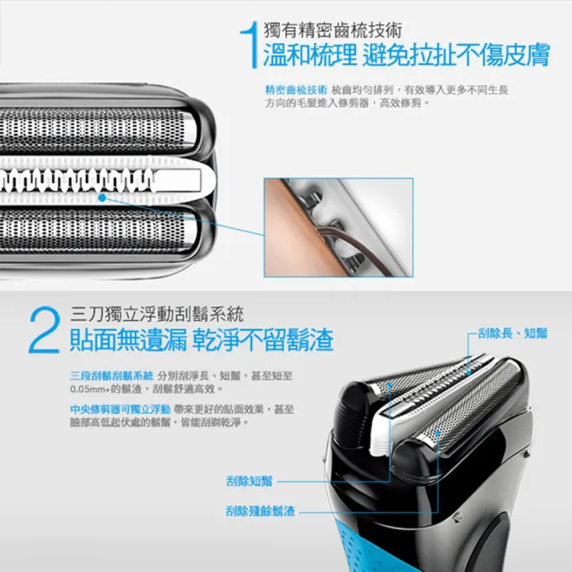 【德國百靈BRAUN】三鋒系列電動刮鬍刀/電鬍刀-藍 3010s(刀頭超值組合)