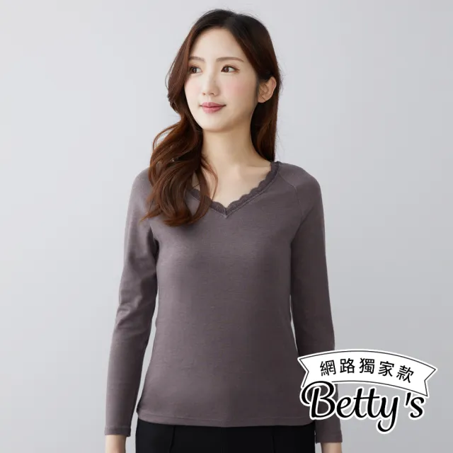 【betty’s 貝蒂思】網路獨賣★驅寒保暖V領蕾絲無痕衣(灰色)