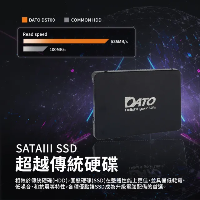 【DATO 達多】DS700 512GB 2.5吋 SATAIII SSD｜高速穩定固態硬碟(最高達讀：535MB/s 寫：500MB/s)