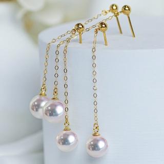 【La Corser】風在吹設計 7.5-7.9mm 日本 Akoya 海水珍珠 耳環 18K黃金 3.8cm 耳線 氣質耳飾